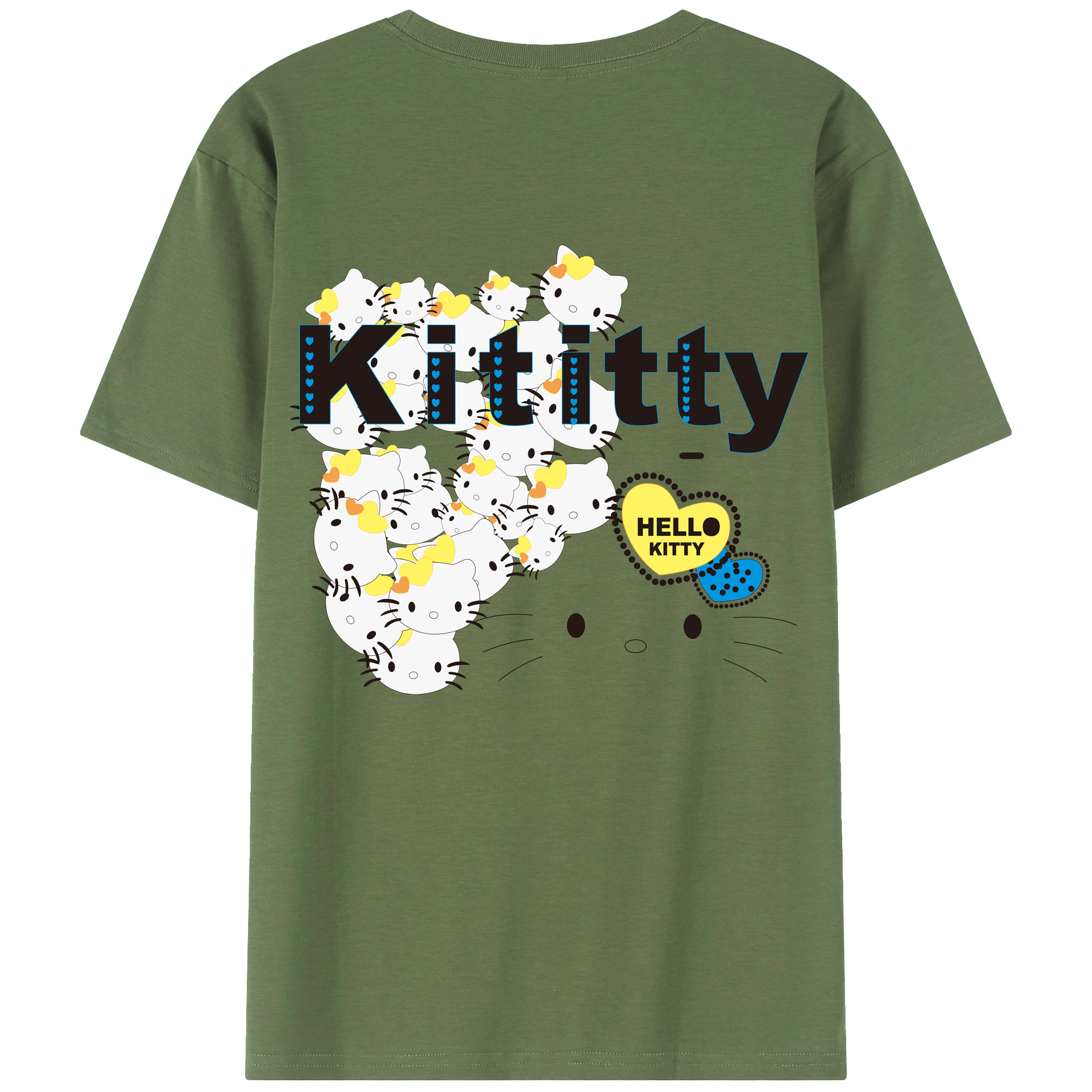 （画像用） Hello Kitty ハローキティ 綿100％ メンズ半袖Tシャツ（バックプリント） 通気性